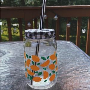 Lemon Glass cup with straw & lid
